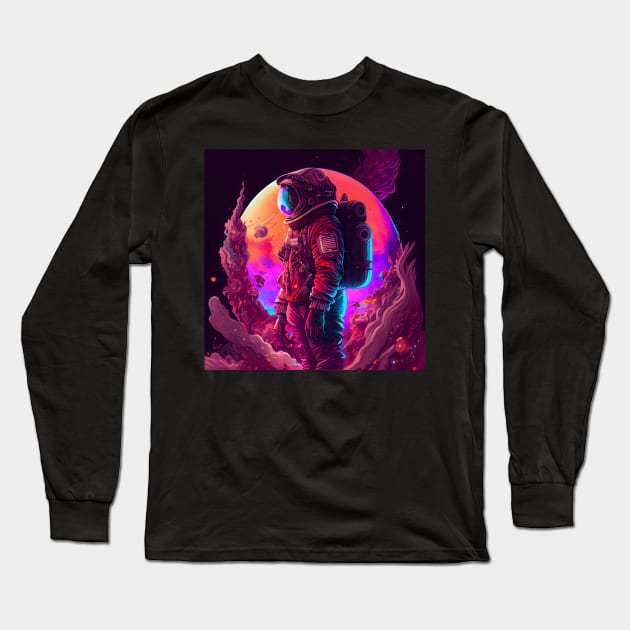 A futuristic astronaut in full spacesuit gear Planet 2 Long Sleeve T-Shirt by MLArtifex